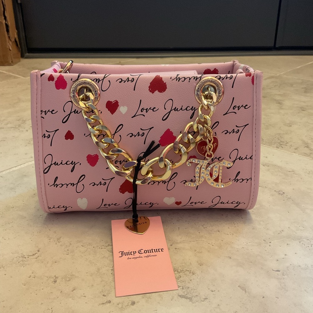 Juicy Couture Pink Heart Print mini tote/ crossbody Bag NWT